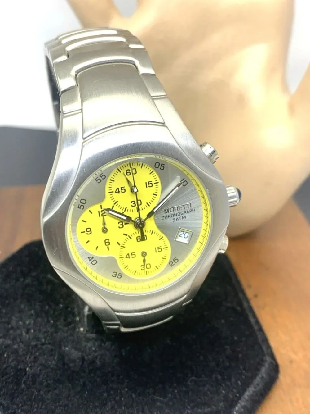 Gianni Moretti Men's Watch Quartz Chronograph Silver Yellow Dial Stainless Steel